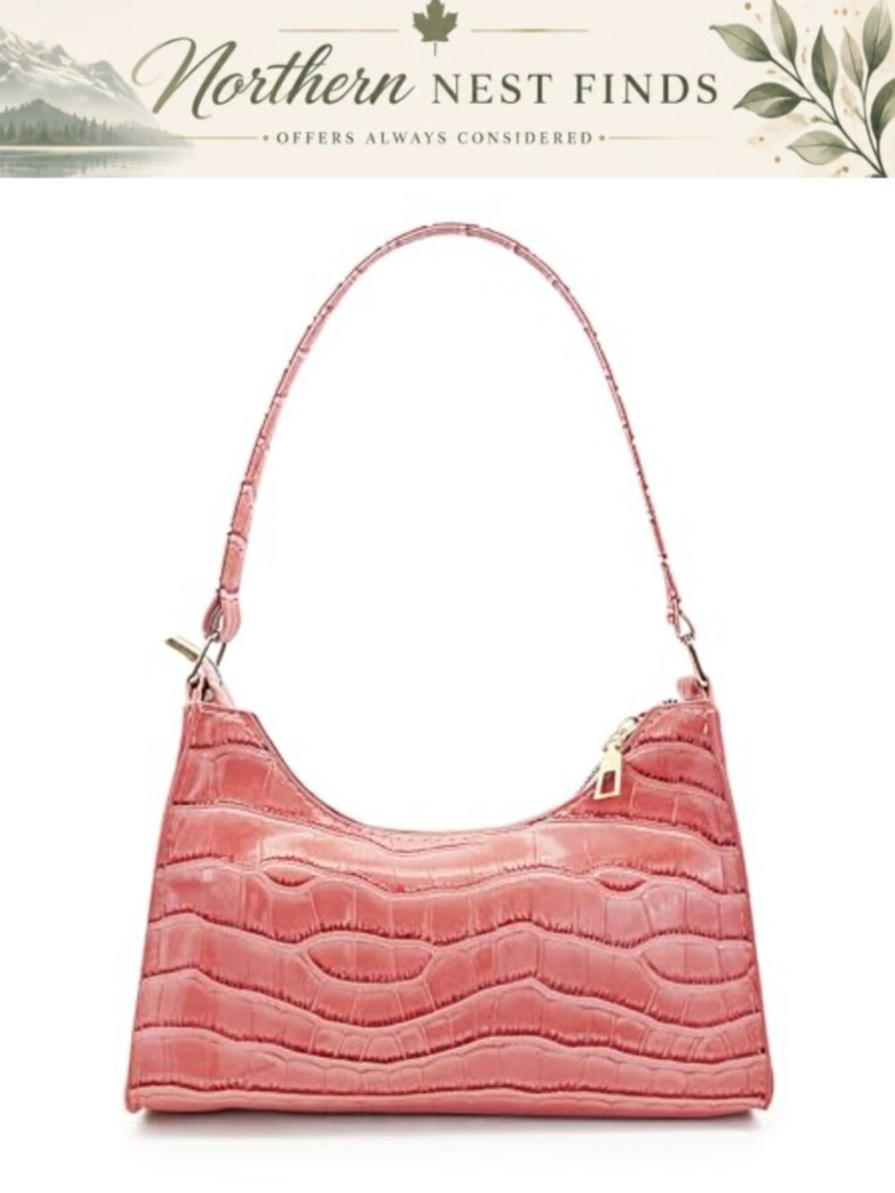 PU Leather Crescent Shoulder Bag Small Zipper Purse for Work Travel
